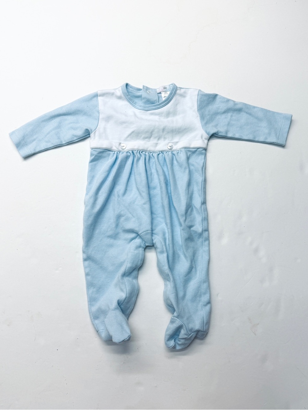 Baby Loren Blue White One-Piece Footed Romper Pima Cotton Soft